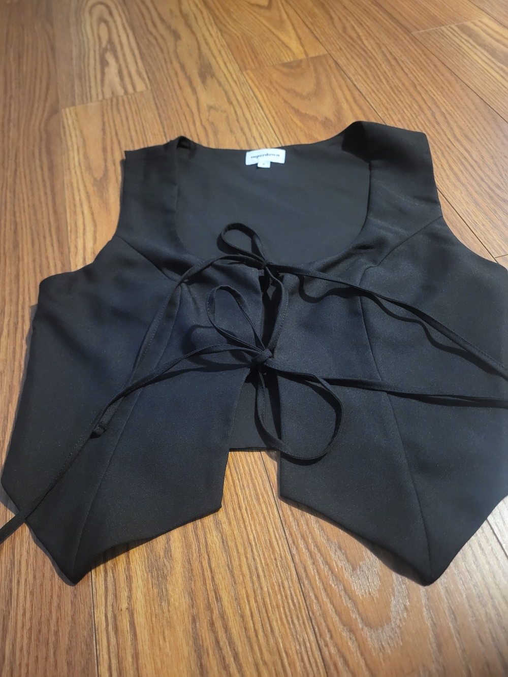 superdown Black Satin Tie-Front Vest Tank
